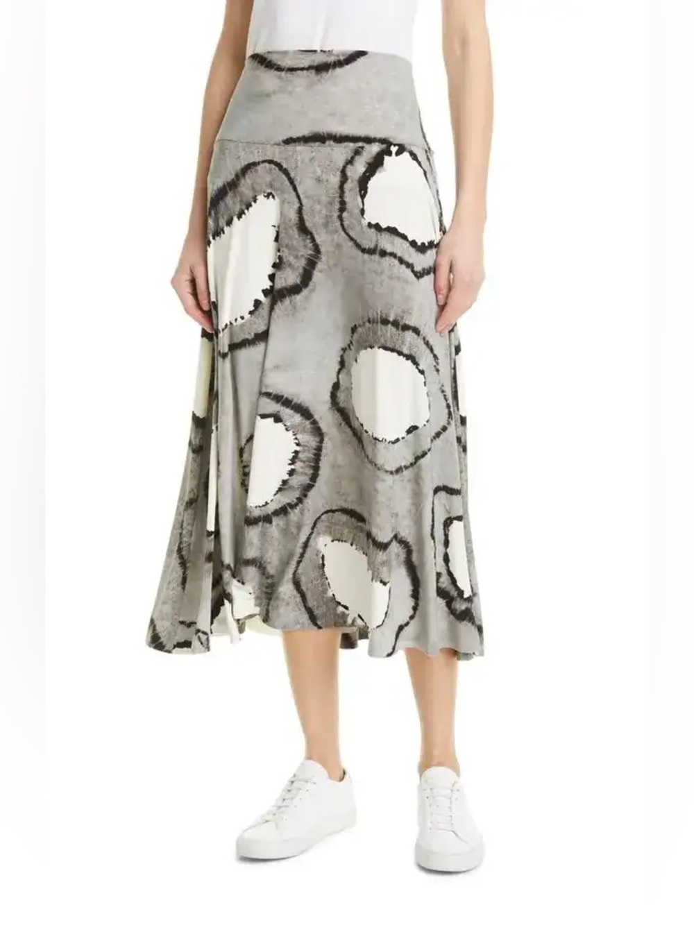 Norma Kamali Gray TieDye Print Convertible Swing Pull-On Midi Skirt Size XXS NWT